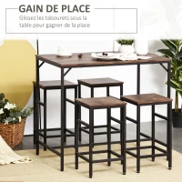 HOMCOM Ensemble table de bar industriel + 4 tabourets repose-pieds en bois couleur chêne cadre en métal noir(m-4)