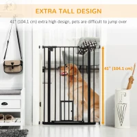 PawHut Extra Tall Pet Gate, Indoor Dog Safety Gate, with Cat Flap, Auto Close, 74-101cm Wide - Black(m-8)