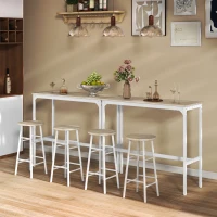 HOMCOM Ensemble table haute de bar + 2 tabourets structure en acier plateau aspect bois naturel 2 personnes blanc(m-7)
