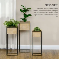Outsunny 3er-Set Pflanzenständer, 3 Größen, Metallrahmen, rustikale Holzoptik, quadratische Blumenkästen(m-4)
