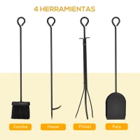 HOMCOM Estante para Leña Estantería de Almacenamiento para Chimenea 46x30x70 cm Soporte para Leña con 4 Herramientas Negro(m-4)