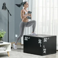 HOMCOM Plyo Box 3 in1 a 3 Altezze, Jumping Box Pliometrico Capacità 120kg, 75x51x61cm, Nero(m-2)