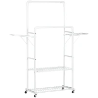 HOMCOM Perchero de Ropa con Ruedas Tendedero Vertical con 2 Alas Plegables 2 Rieles Colgantes 2 Estantes 153x43,7x171cm Blanco(m-1)