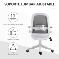 Vinsetto Silla Giratoria de Oficina Silla de Escritorio Basculante Altura Ajustable Reposabrazos Elevable 62,5x60x94-104 cm Gris(m-6)