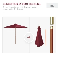 Outsunny Parasol de jardin extérieur parasol droit double toit en bois polyester haute densité protection solaire Ø 3 x 2,5 m rouge(m-7)