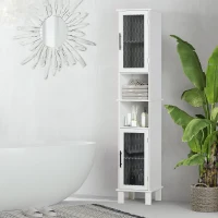 HOMCOM 6-Tier Bathroom Floor Cabinet, Tall Free Standing Cupboard with 2 Patterned Glass Doors for Kitchen, Hallway, Living Room(m-2)