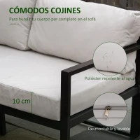 Outsunny Conjunto de Muebles de Jardín 3 Piezas de Aluminio Juego de Muebles con Mesa de Vidrio Sofá de 5 Plazas con Respaldo Ajustable y Cojines Extraíbles 206x68x62 cm Negro y Gris(m-6)