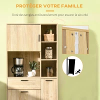 HOMCOM Buffet de cuisine armoire de cuisine multi-rangements avec un tiroir, 3 placards, 4 niches et passe-câbles hauteur 166 cm(m-5)