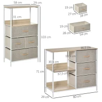 HOMCOM Lot de 2 commodes meuble de rangement chiffonnier tiroirs amovibles étagères et grand plateau beige(m-3)