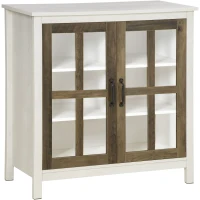 HOMCOM Meuble de rangement buffet vitrine bas pour la cuisine avec 2 portes vitrées et étagères en MDF - dim. 80I x 40P x 81,5H cm(m-1)