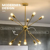 HOMCOM Deckenleuchte, Sputnik-Leuchte, Vintage-Design, E27 Fassung, 10 Leuchten, Goldfarben(m-4)