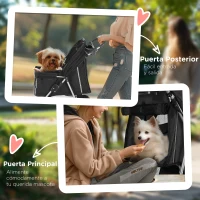 PawHut Carrito para Perros Pequeños con Cesta de Almacenaje Ventanas de Malla y 2 Ruedas Universales 75x45x97 cm Negro(m-7)