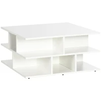 HOMCOM Mesa de Centro Cuadrada Moderna con Múltiples Estantes para Salón Oficina Dormitorio Estudio 70x70x36,5 cm Blanco(m-1)