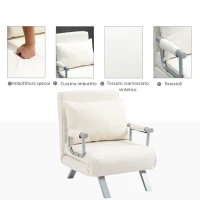 HOMCOM Poltrona Letto 2 in 1 con Schienale Inclinabile in 5 Posizioni, 65×69×82cm, Beige(m-6)