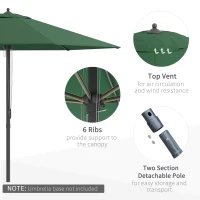 Outsunny 2.8m Garden Parasol Umbrella, Round Outdoor Market Table Umbrella Sun Shade Canopy, Green(m-5)