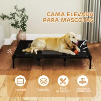 PawHut Cama Elevada para Perros Grandes Cama para Perros con Zona de Malla Transpirable y Bolsa 122x92x23 cm Negro(m-5)
