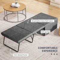 HOMCOM Folding Bed with Linen Sponge Mattress and Dust Cover, Foldable Guest Bed Compact Single Bed with Metal Frame, 69 x 181.5 cm, Grey(m-4)