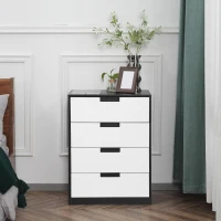 HOMCOM Drawer Chest, 4-Drawer Storage Cabinet Organiser for Bedroom, Living Room, 60cmx40cmx80cm, White and Black(m-7)