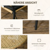 Outsunny Gartensitzgruppe für 2 Personen, Rattanoptik, runder Tisch, zwei Stühle, inkl. Sitzkissen, Sandfarbe(m-6)