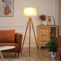 HOMCOM Lampadaire trépied pieds en bois et abat-jour aspect lin 40 W dim. 59L x 59l x 152H cm(m-2)