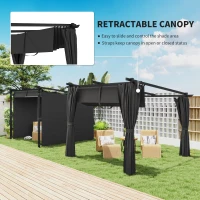 Outsunny 3 x 3 m Retractable Roof Pergola, with Curtains - Dark Grey(m-4)