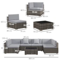Outsunny Seven-Piece Rattan Garden Set, with Glass-Top Table - Mixed Grey(m-3)