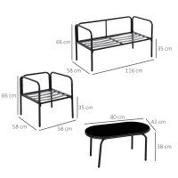 Outsunny Salon de jardin 4 pièces avec canapé 2 places, 2 fauteuils et table basse - plateau en verre trempé 3 coussins(m-3)