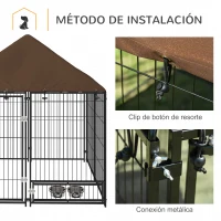 PawHut Perrera con Toldo y Soporte Giratorio para Comida 2 Cuencos Incluidos 141x141x151 cm Negro(m-7)
