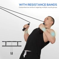 SPORTNOW Pull-Up Bar, No-Drilling Chin-Up Bar, Push-Up Stand with Resistance Bands, Padded Handles for Home Gym Exercise, Blue(m-6)