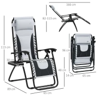 Outsunny Zero Gravity Lounger Chair Set of 2, Folding Reclining Patio Chair with Padded Seat, Cup Holder, Soft Cushion and Headrest for Poolside, Camping, Grey(m-3)