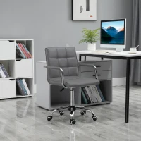 Vinsetto PU Leather Home Office Desk Chair, Computer Chair with Mid Back, Arm, Swivel Wheels, Adjustable Height, Grey(m-2)