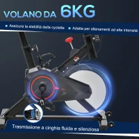 HOMCOM Cyclette da Casa con Resistenza Regolabile, Cyclette Professionale da Camera con Sella e Manubrio Regolabile, Monitor LCD, Sensore Battito Cardiaco Porta Celullare e Volano 6kg, Max.100kg(m-5)