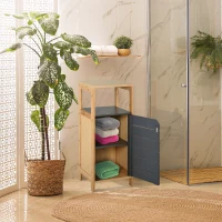 HOMCOM Mobiletto da Bagno Salvaspazio in Bambù, Armadietto da terra con Ripiano per Camera da letto, Grigio(m-4)