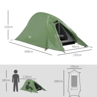 Outsunny Double Layer Camping Tent, 1-2 Man Backpacking Tent with Carry Bag, 2000mm Waterproof and Lightweight, Green(m-3)