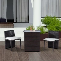 Outsunny Conjunto 1 Mesa y 2 Sillas Mueble Mimbre Ratan Jardin Terraza Exterior Desayuno(m-2)