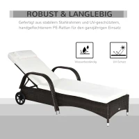 Outsunny 2PC Rattan Sun Lounger Recliner Bed Reclining Chair Patio Garden Outdoor Wicker Weave Adjustable Headrest with Fire Retardant Cushion – Brown(m-6)