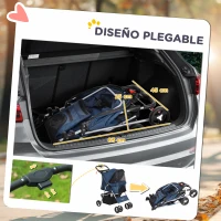 PawHut Carrito para Perros con Toldo Ajustable Cesta de Almacenaje y Ruedas con Freno Tela Oxford 75x46x94 cm Azul Oscuro(m-5)