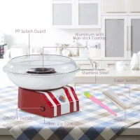 HOMCOM Candy Floss Machine for Kids & Adults, 550W  Retro Cotton Maker for Sugar or Candies,  Including 10 Candyfloss Sticks, Non-Slip Base, Red & White(m-5)
