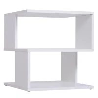 HOMCOM Table Basse Bout de canapé Design Contemporain asymétrique dim. 40L x 40l x 43H cm 2 étagères Panneaux Particules Blanc(m-10)