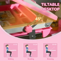 HOMCOM Kids Desk and Chair Set, Student Adjustable Writing Desk, with Drawer, Pen Slot, Hook - Pink(m-7)
