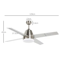 HOMCOM Ceiling Fan with LED Light, Flush Mount Ceiling Fan Lights with Reversible Blades, Remote, Silver and Black(m-3)