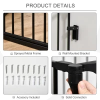 PawHut 5 Panels Pet Playpen Metal Fence w/ Walk Through Door - Black(m-7)