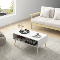 HOMCOM Table basse de salon rectangulaire avec 2 tiroirs et 1 compartiment ouvert 90 x 48 x 39 cm blanc et naturel(m-7)
