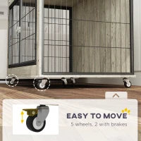PawHut Dog Crate Furniture with Wheels, Double Doors, for Large Dogs, 100 x 60 x 73.5cm, Grey(m-6)
