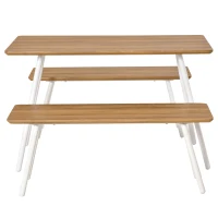HOMCOM Set Tavolo da Pranzo con 2 Panche in Stile Nordico per Soggiorno, Salotto e Cucina, in MDF e Metallo, Bianco(m-4)