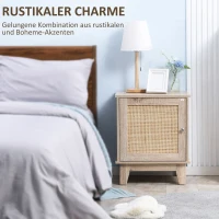 HOMCOM Nachttisch im Boho-Stil, Nachtkasten, Wienergeflecht-Optik, Natur(m-4)
