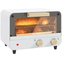 HOMCOM Fornetto Elettrico 12L con Timer e Temperatura Regolabile, in Acciaio e Plastica, 31.5x27.7x22.7 cm, Bianco e Oro(m-1)