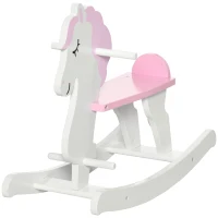 HOMCOM Caballito Balancín para Niños de 1-3 Años de Madera con Manillar y Pedales Carga 50 kg 68x27x46,5cm Blanco y Rosa(m-11)