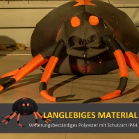 Outsunny Selbstaufblasende Halloweendekoration Große Spinne inkl. Gebläse, LED-Lichter, 160 cm x 150 cm x 43 cm, Orange + Schwarz(m-5)