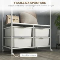HOMCOM Stand Appendiabiti con Scarpiera a 4 Cesti e 8 Ganci, in Acciaio e Plastica, 63x37x153 cm, Bianco(m-7)